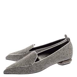 Pre Owned Nicholas Kirkwood Grey Felt Fabric Beya Pointed Toe Flats Size 40