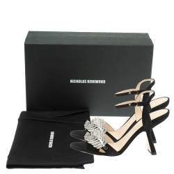Pre Owned Nicholas Kirkwood Black Suede Monstera Crystal Embellished Sandals Size 39