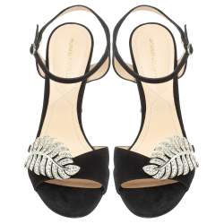 Pre Owned Nicholas Kirkwood Black Suede Monstera Crystal Embellished Sandals Size 39