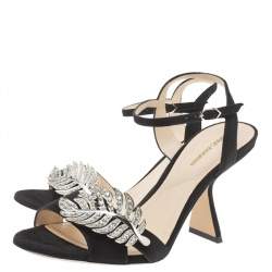 Pre Owned Nicholas Kirkwood Black Suede Monstera Crystal Embellished Sandals Size 39