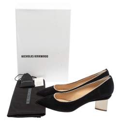 Pre Owned Nicholas Kirkwood Black Suede Pearl Embellished Pointed Toe Pumps Size 39.5