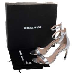 Pre Owned Nicholas Kirkwood Silver Leather Mira Pearl Embellished Ankle Strap Sandals Size 37