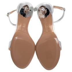 Pre Owned Nicholas Kirkwood Silver Leather Mira Pearl Embellished Ankle Strap Sandals Size 37