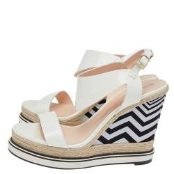 Nicholas Kirkwood White Patent Leather Wedge Espadrille Ankle Strap Sandals Size 39