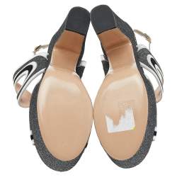 Pre Owned Nicholas Kirkwood Black/Silver Glitter And Patent Leather Ankle Strap Sandals Size 40