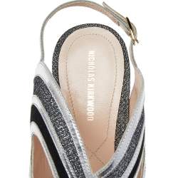 Pre Owned Nicholas Kirkwood Black/Silver Glitter And Patent Leather Ankle Strap Sandals Size 40