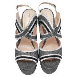 Pre Owned Nicholas Kirkwood Black/Silver Glitter And Patent Leather Ankle Strap Sandals Size 40