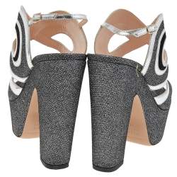 Pre Owned Nicholas Kirkwood Black/Silver Glitter And Patent Leather Ankle Strap Sandals Size 40