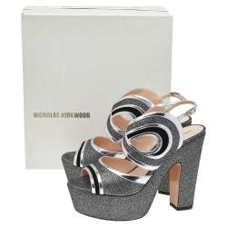 Pre Owned Nicholas Kirkwood Black/Silver Glitter And Patent Leather Ankle Strap Sandals Size 40