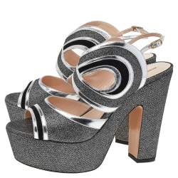 Pre Owned Nicholas Kirkwood Black/Silver Glitter And Patent Leather Ankle Strap Sandals Size 40