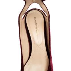 Pre Owned Nicholas Kirkwood Burgundy Velvet Lola Pearl Embellished Ankle-Strap Ballet Flats Size 40