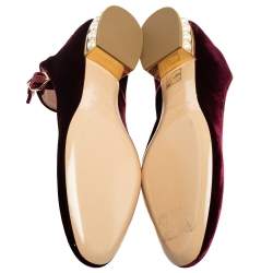 Pre Owned Nicholas Kirkwood Burgundy Velvet Lola Pearl Embellished Ankle-Strap Ballet Flats Size 40