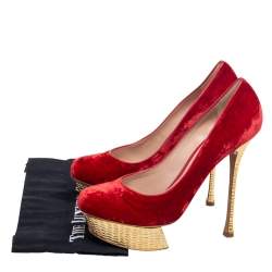 Nicholas Kirkwood Red/Gold Velvet Platform Pumps Size 40.5