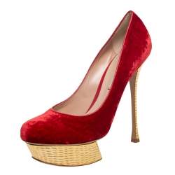 Nicholas Kirkwood Red/Gold Velvet Platform Pumps Size 40.5