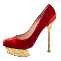 Nicholas Kirkwood Red/Gold Velvet Platform Pumps Size 40.5