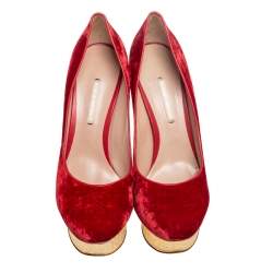 Nicholas Kirkwood Red/Gold Velvet Platform Pumps Size 40.5