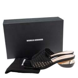 Nicholas Kirkwood Black Woven Fabric Alba Mule Sandals Size 38
