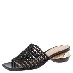 Nicholas Kirkwood Black Woven Fabric Alba Mule Sandals Size 38