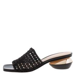 Nicholas Kirkwood Black Woven Fabric Alba Mule Sandals Size 38