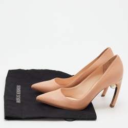 Pre Owned Nicholas Kirkwood Beige Leather Pearl Embellished Pointed Toe Pumps Size 36