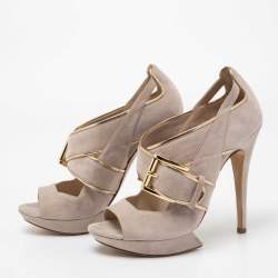 Nicholas Kirkwood Grey Suede Open Toe Platform Sandals Size 38