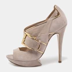 Nicholas Kirkwood Grey Suede Open Toe Platform Sandals Size 38