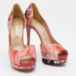 Nicholas Kirkwood Multicolor Satin Peep Toe D'orsay Platform Pumps Size 39