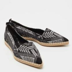 Pre Owned Nicholas Kirkwood Black/White Embroidered Fabric Mexican Pointed Toe Espadrille Flats Size 40