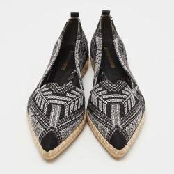 Pre Owned Nicholas Kirkwood Black/White Embroidered Fabric Mexican Pointed Toe Espadrille Flats Size 40