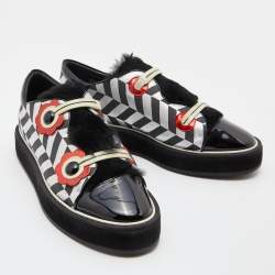 Nicholas Kirkwood Multicolor Patent Leather, Fur and Fabric Slip On Sneakers Size 40