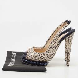 Pre Owned Nicholas Kirkwood Navy Blue/Cream Laser Cut Lace and Suede Pearl Platform Peep Toe Slingback Pumps Size 39