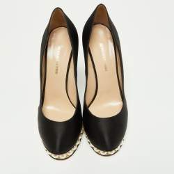 Pre Owned Nicholas Kirkwood Black Satin Casati Faux Pearl Platform Pumps Size 38