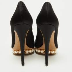 Pre Owned Nicholas Kirkwood Black Satin Casati Faux Pearl Platform Pumps Size 38