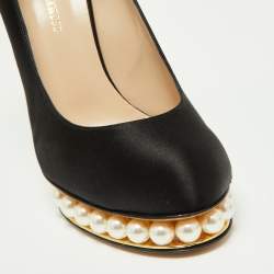 Pre Owned Nicholas Kirkwood Black Satin Casati Faux Pearl Platform Pumps Size 38