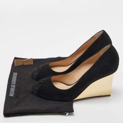 Nicholas Kirkwood Black Suede Peep Toe Wedge Pumps Size 39.5