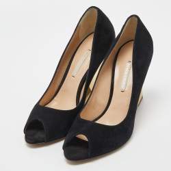 Nicholas Kirkwood Black Suede Peep Toe Wedge Pumps Size 39.5