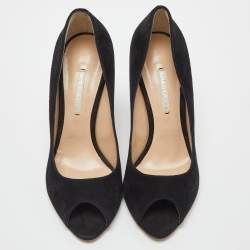 Nicholas Kirkwood Black Suede Peep Toe Wedge Pumps Size 39.5