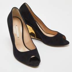 Nicholas Kirkwood Black Suede Peep Toe Wedge Pumps Size 39.5
