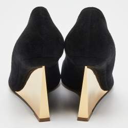 Nicholas Kirkwood Black Suede Peep Toe Wedge Pumps Size 39.5