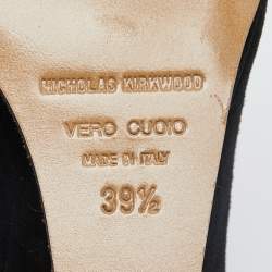 Nicholas Kirkwood Black Suede Peep Toe Wedge Pumps Size 39.5