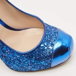 Nicholas Kirkwood Blue Leather and Glitter Platform Pumps Size 40