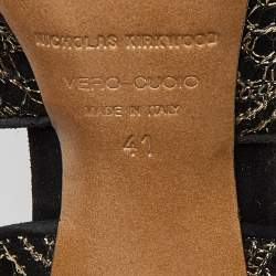 Nicholas Kirkwood Black/Gold Embroidered Suede Cut Out Sandals Size 41