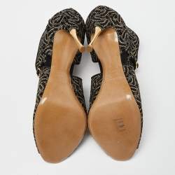 Nicholas Kirkwood Black/Gold Embroidered Suede Cut Out Sandals Size 41