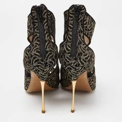 Nicholas Kirkwood Black/Gold Embroidered Suede Cut Out Sandals Size 41