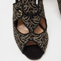 Nicholas Kirkwood Black/Gold Embroidered Suede Cut Out Sandals Size 41
