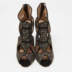 Nicholas Kirkwood Black/Gold Embroidered Suede Cut Out Sandals Size 41