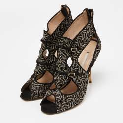 Nicholas Kirkwood Black/Gold Embroidered Suede Cut Out Sandals Size 41