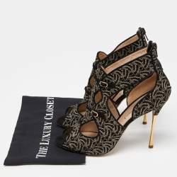 Nicholas Kirkwood Black/Gold Embroidered Suede Cut Out Sandals Size 41