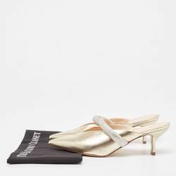 Nicholas Kirkwood Gold Leather Crystal Embellished Leve Mules Size 39