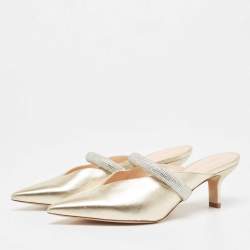 Nicholas Kirkwood Gold Leather Crystal Embellished Leve Mules Size 39